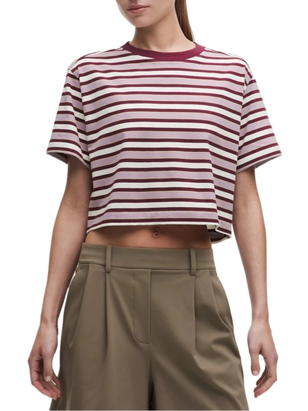 Lululemon All Yours Organic Cotton Cropped T-Shirt Reverse Stripe Size L